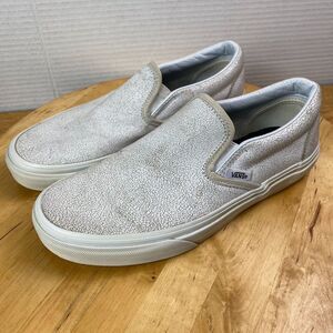 Vans Slip-On White Crackle Iridescent Leather Shoes Womens 7 Mens 5.5 Sneakers